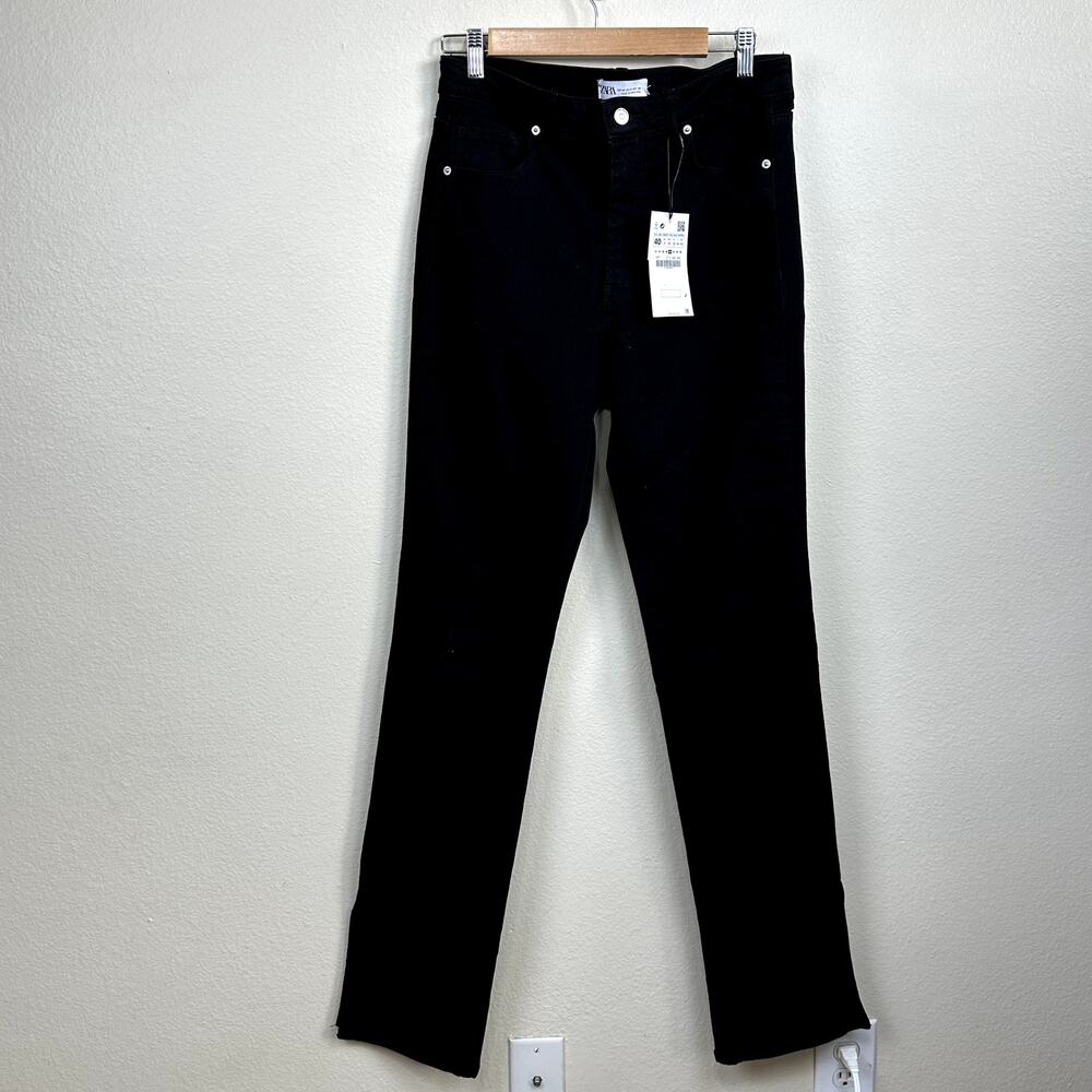 Zara Women's 8 TALL Black Denim Jeans Slits NWT